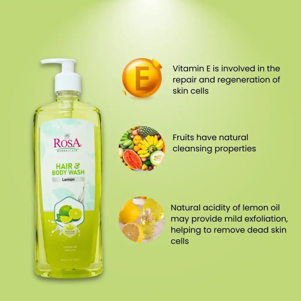 Lemon Hair and Body Wash | Pack of 500 ML - Rosa Herbalcare