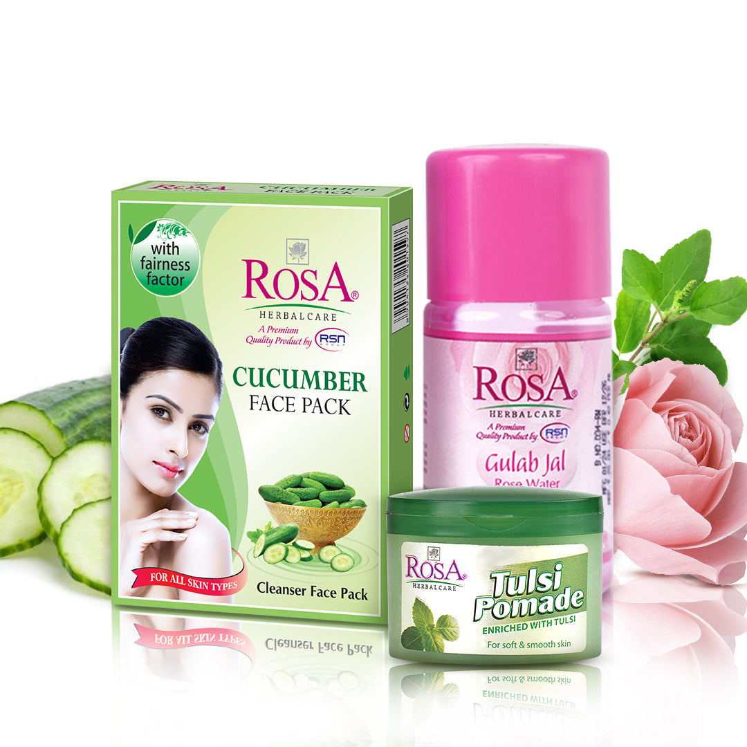 Rosa Cucumber pack, Gulab Gal, Tulsi Pomade Pack