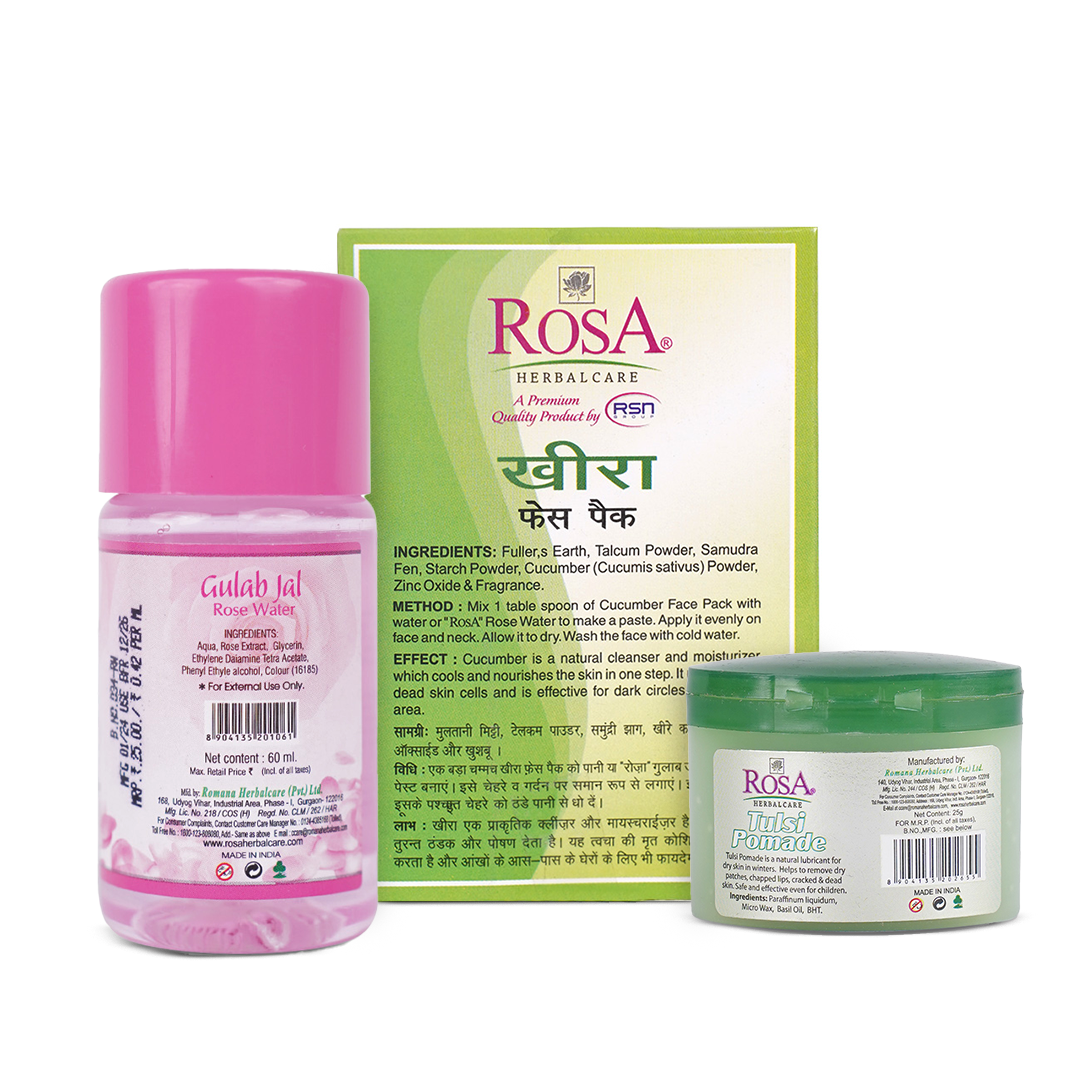 Rosa Cucumber pack, Gulab Gal, Tulsi Pomade Pack