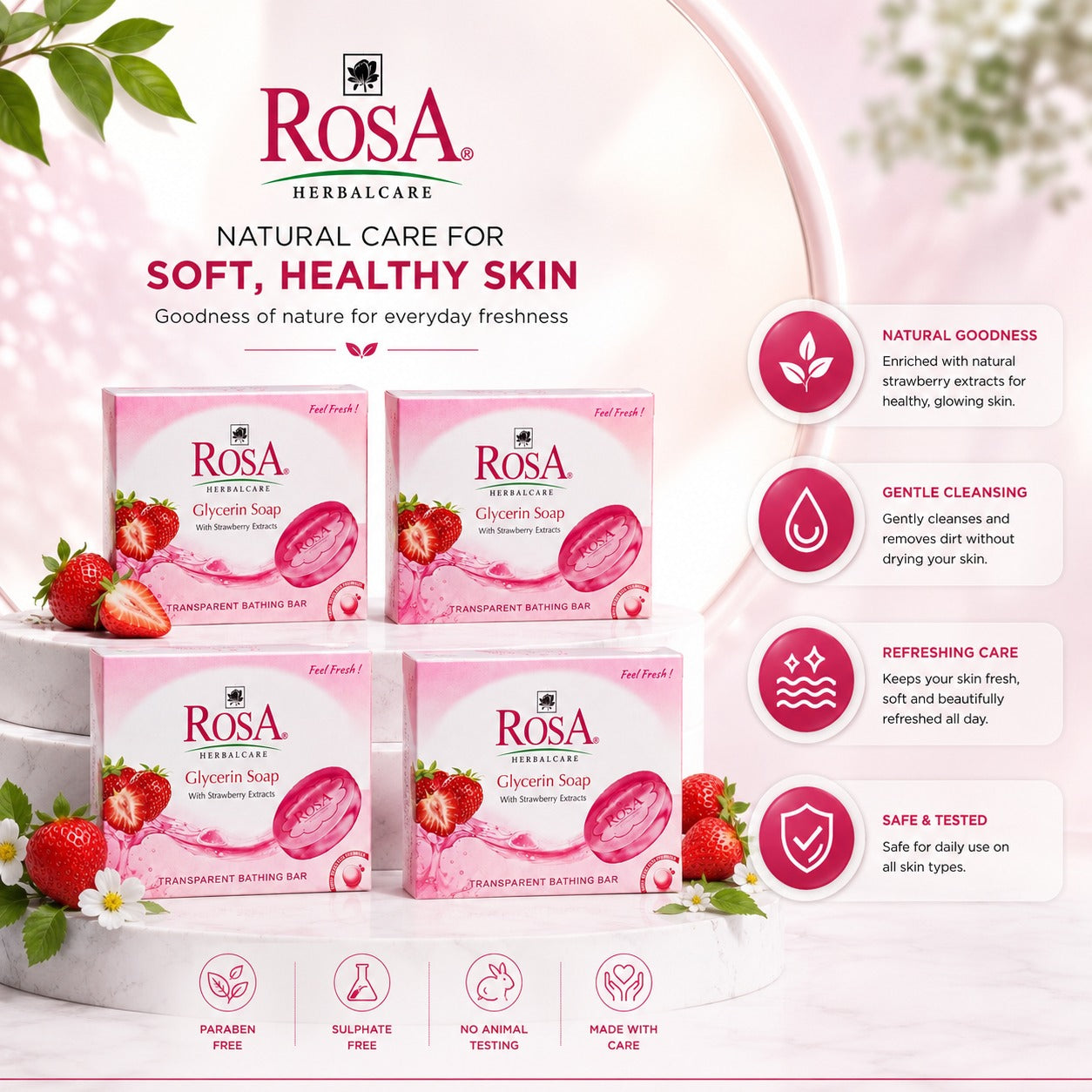 Herbal Strawberry Glycerin Soap - Pack of 4