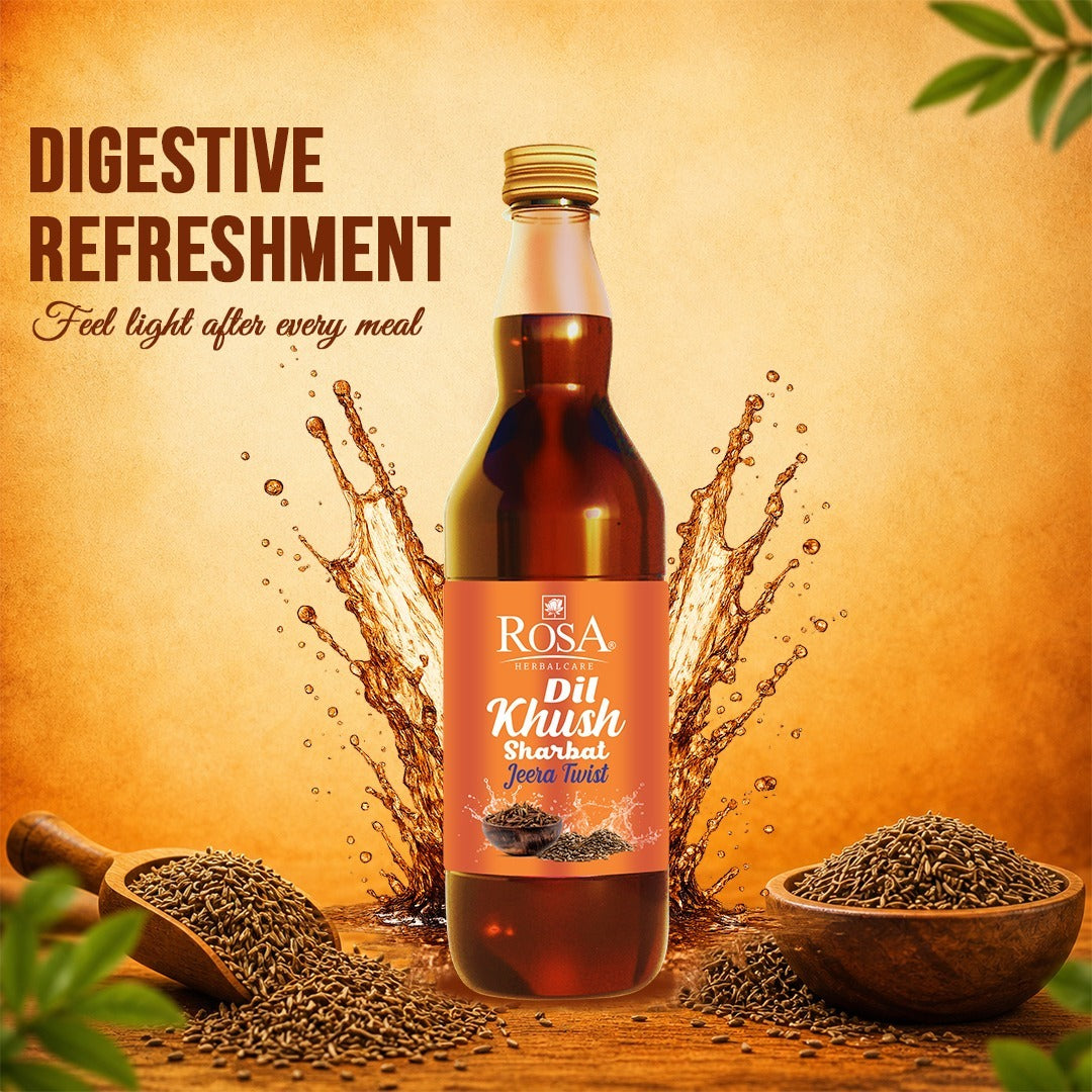 Rosa Dilkhush Sharbat Combo – Jeera Twist & Lemon Twist | Refreshing & Digestive Drink | 750ml Each